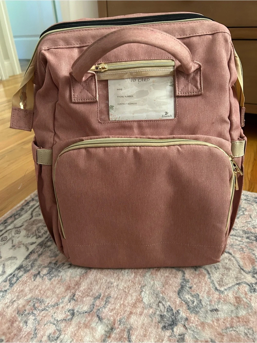 Expandable Diaper Backpack- Pink/Gold